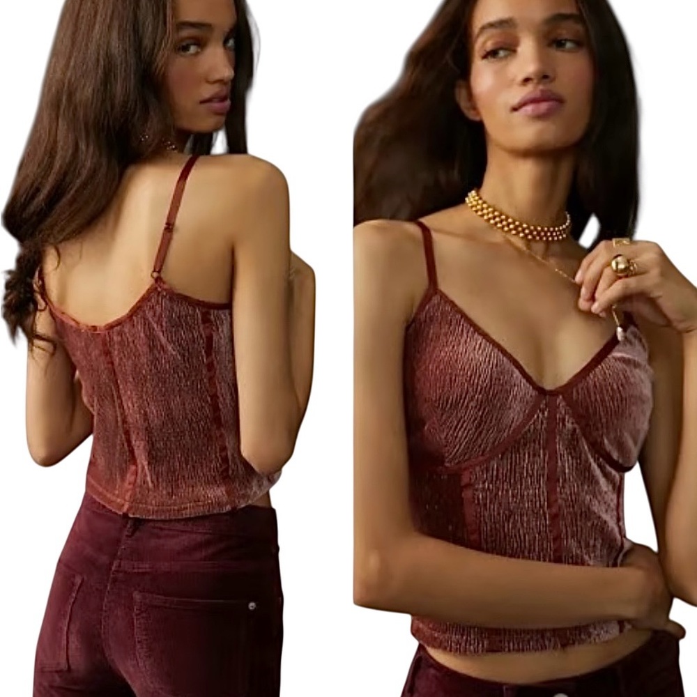 Anthropologie Rosewood Velvet Corset Cami